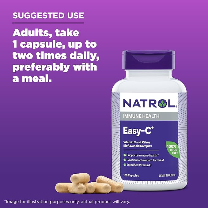 Natrol Easy-C Immune Health, Dietary Supplement, Supports Immune Health with Vitamin C and Bioflavonoids, Veggie Capsules, 500 mg, 120 Count