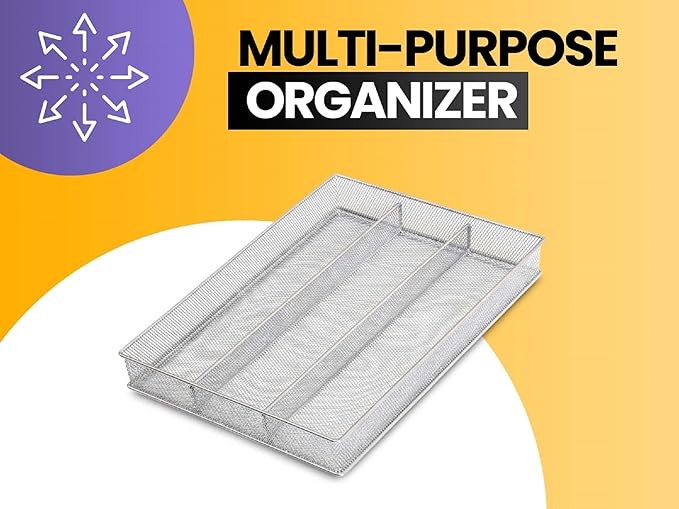 YBM HOME Metal Silverware Organizer for In-Drawer Cutlery Storage, 3 Compartment Mesh Cutlery Flatware Tray Sorts Kitchen Utensils, Great for Office Supplies 1150-12