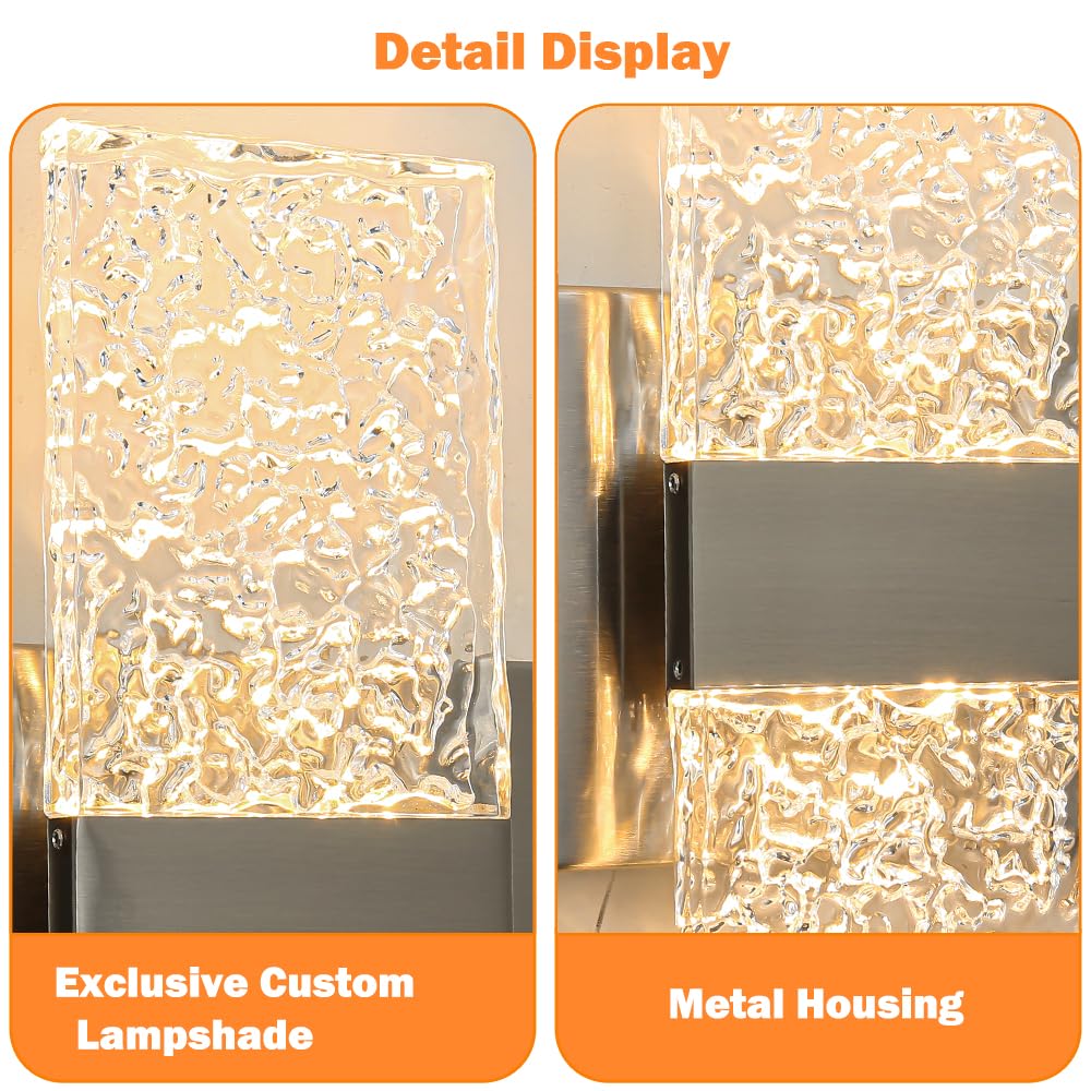 Modern Brushed Nickel 8-Lights Bathroom Vanity Light  Eleglant Nickel Led Bathroom Light Fixtures Over Mirror  Dimmable Acrylic Shade Wall Lighting Fixtures  Hardwired Wall Light(H9.25In  L28.35In)