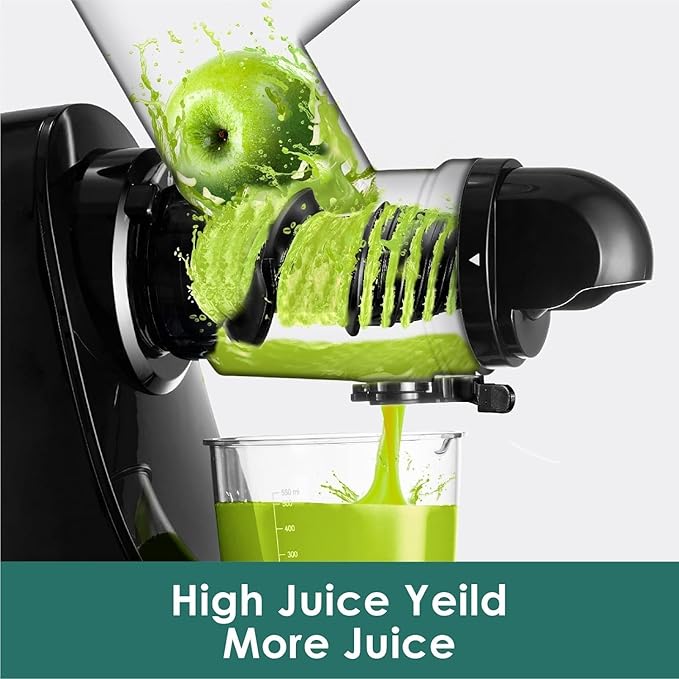 Fretta Juicer Machines, Cold Press Juicer, BPA Free Masticating Juicer Machines Vegetable and Fruit, 3-Inch Wide Feeding Chute, Easy to Clean,Quiet and Strong DC Power, 200W(Black)