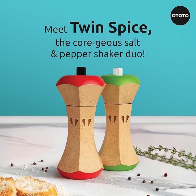 OTOTO Twin Spice Salt and Pepper Grinder Set - Apple-Designed Unique Kitchen Gadgets, Cute Kitchen Accessories, Pepper Spice Grinder, Salt and Pepper Shakers Set, Apple Gift, Kitchen Cooking Gifts