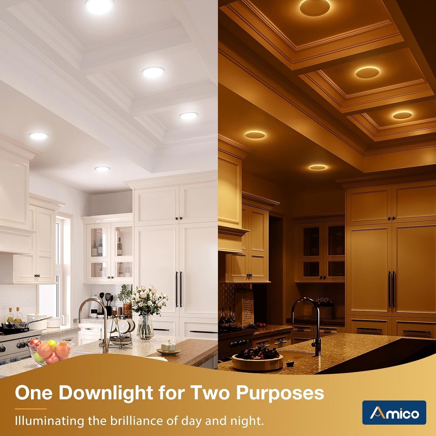 Amico 1 Pack 6 Inch 5CCT Ultra-Thin LED Recessed Ceiling Light with Night Light, 2700K/3000K/3500K/4000K/5000K Selectable, 12W Eqv 110W, Dimmable Canless Wafer Downlight, for 6/12 Pack