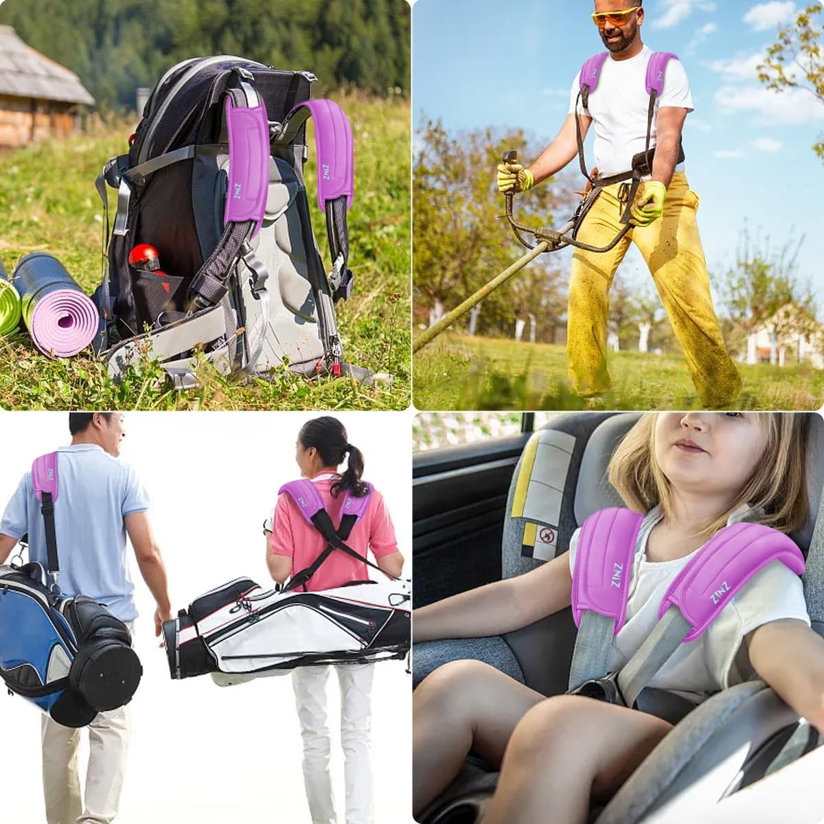 ZINZ 2-Pack Universal Shoulder Pad with Ultra thick Cushion for Bag Luggage Bag Crossbody, Plus Long & Anti-Slip & Breathable,Purple-2Pack