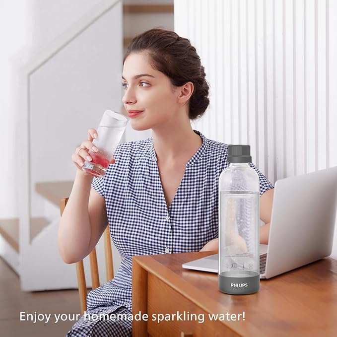 Philips Sparkling Water Maker ADD4901GROQ/37, Plastic Soda Streaming Machine with Quick Twist Bottle, 1L BPA free PET Carbonating Bottle, Soda Maker Compatible with 60L CO2 Carbonator (NOT Included)