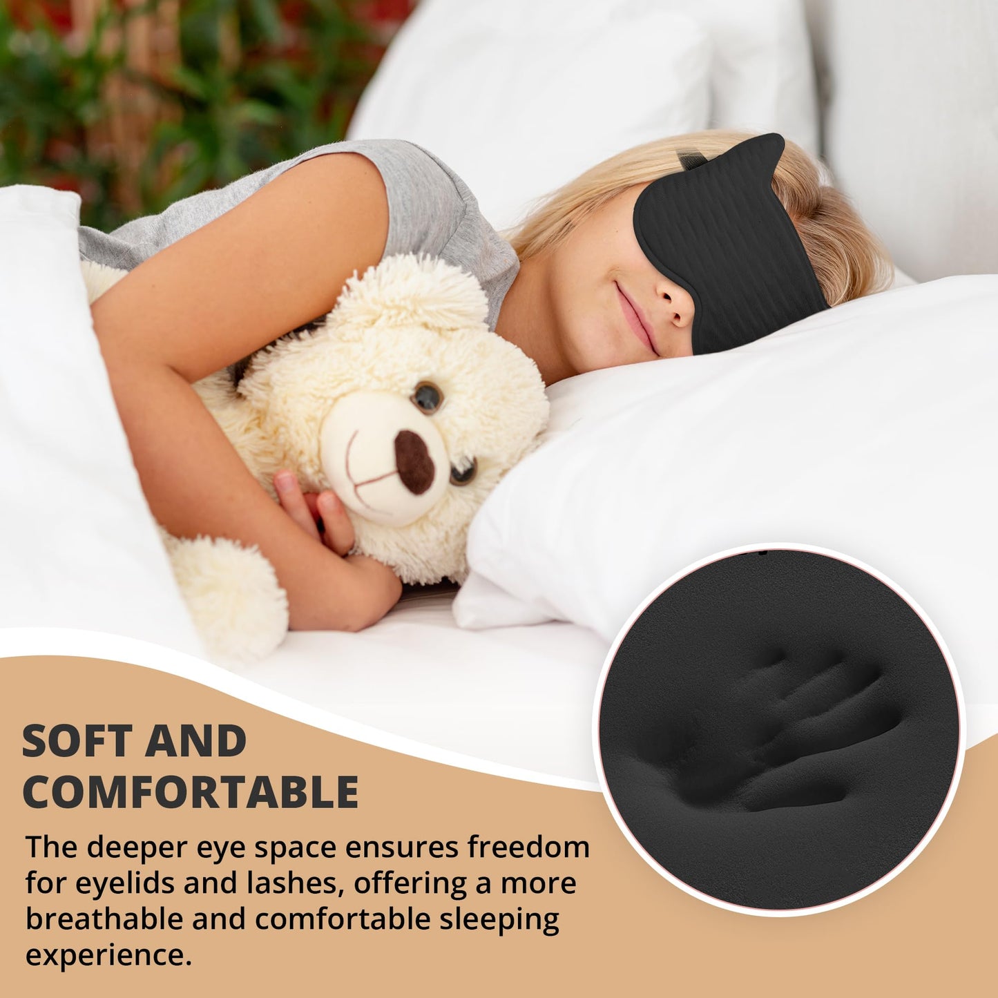 3D Kids Sleep Eye Mask: 3D Contoured Cup Sleeping Masks, Blindfold Sleep Eye Cover with Adjustable Strap, Memory Foam Lightweight Night Eyeshade for Boys Girls Teens (Black)