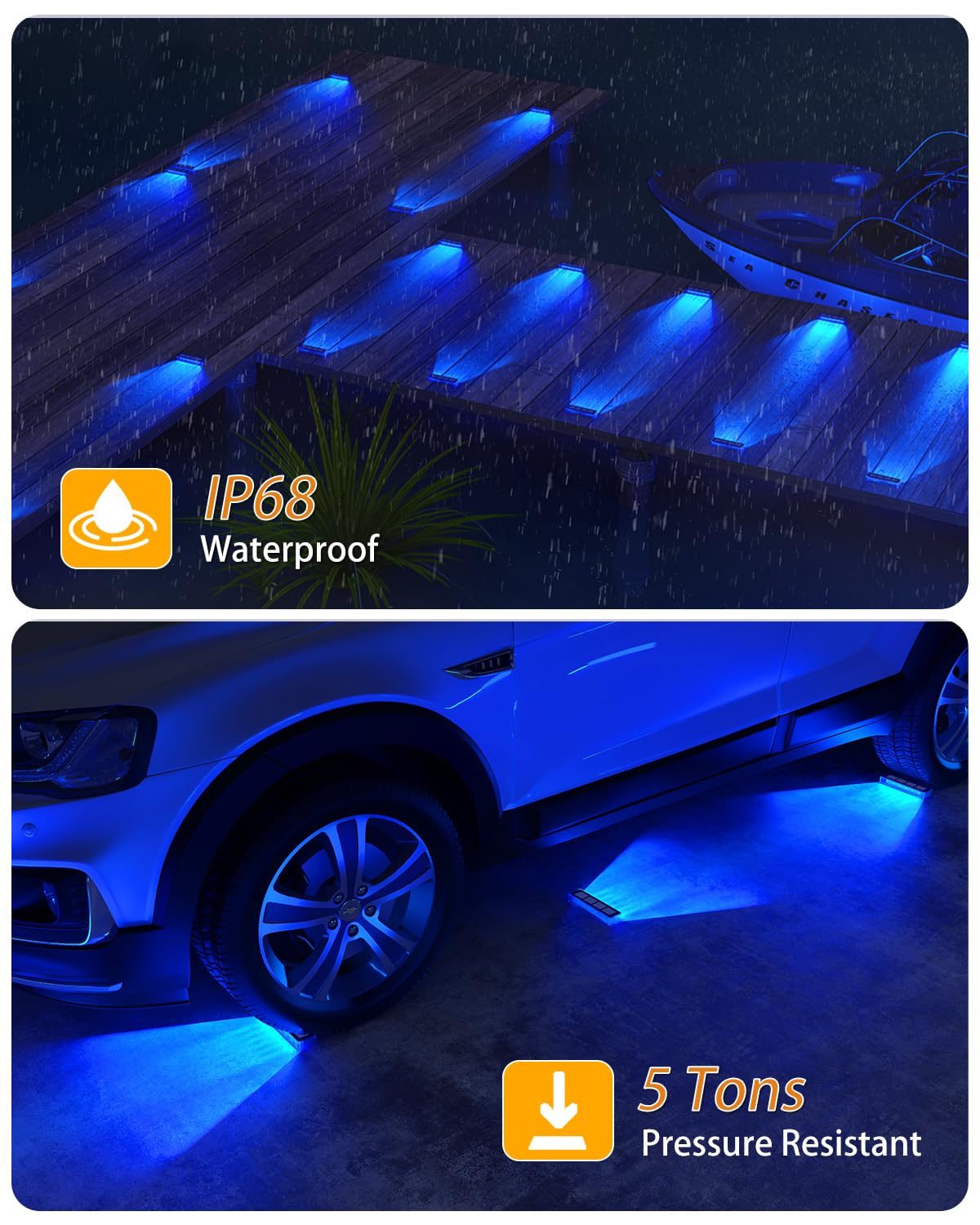 DetarZinLED Solar Step Lights, 2 Pack Waterproof Blue Outdoor Deck Lights, Model EL-SPB-02