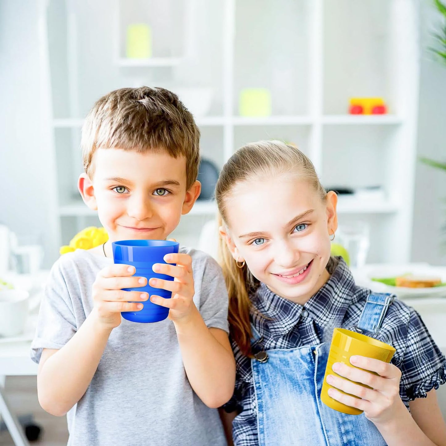Muulaii Set of 12 Kids Plastic Cups- 8 oz Children Drinking Cups Reusable Unbreakable Plastic Stackable Water Tumblers for Kids & Toddlers Bright Colored- Dishwasher and Microwave Safe