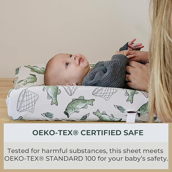 Pobibaby – 2 Pack Premium Changing Pad Covers for Boys, Ultra-Soft Breathable Cotton Diaper Changing Table Covers – Neutral Nursery Changing Pad Sheets for Baby (Gone Fishing)