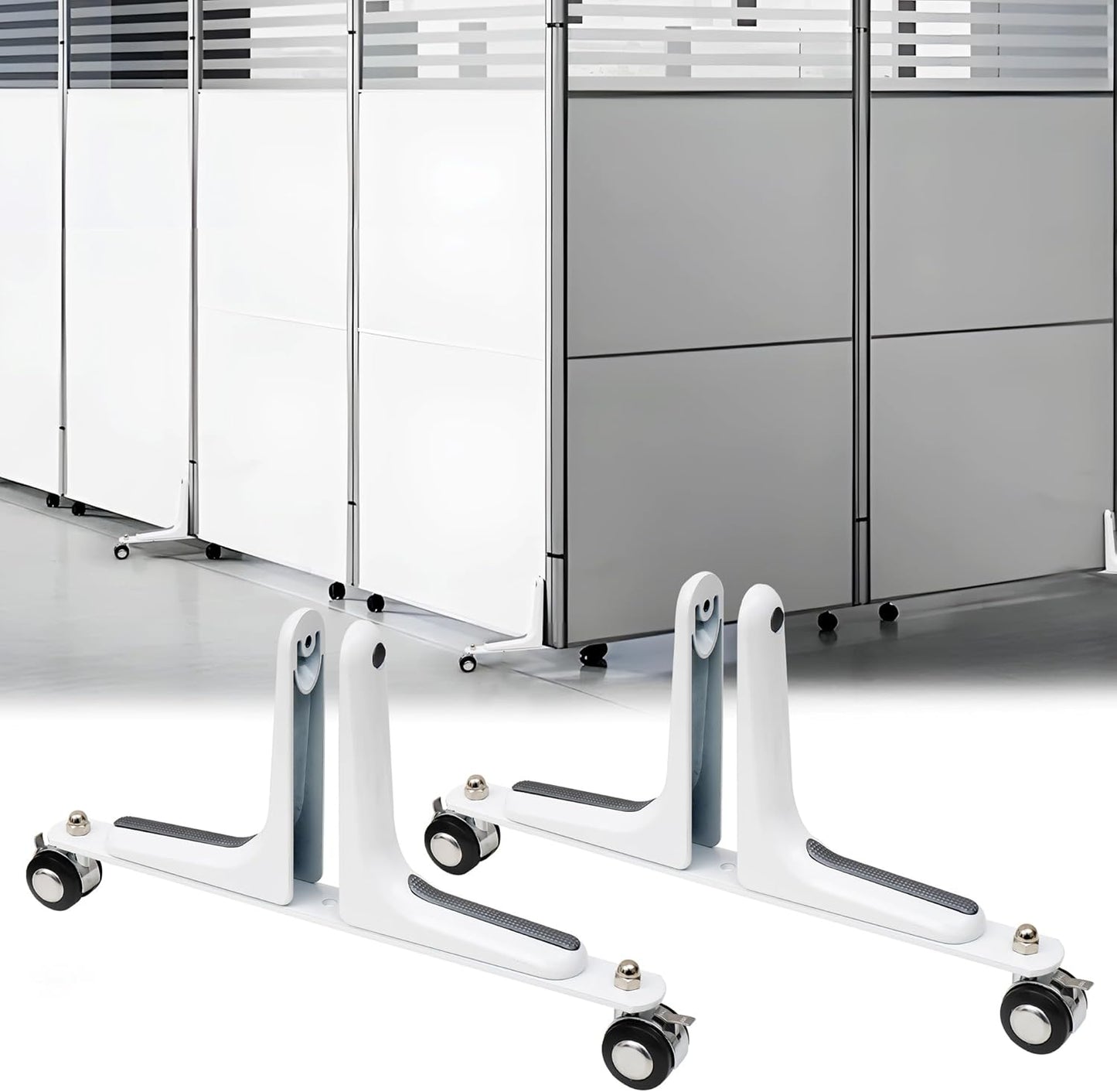 MYOYAY 2 Packs Room Divider Stand, Folding Room Divider Feet with Stainless Steel Wheels, Privacy Screen Holder Stabilizer Feet for Hotel Home Office (White)