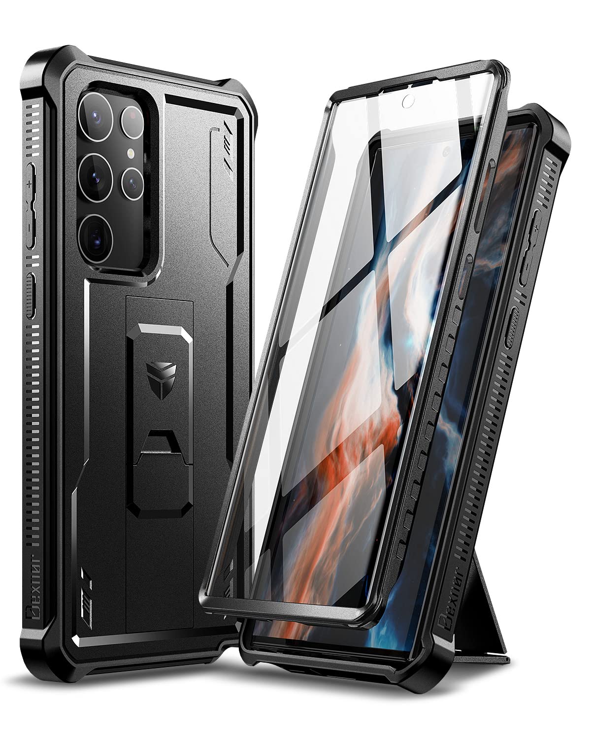 Dexnor Samsung Galaxy S22 Ultra 5G Protective Cover Black | 6.8 Inches, Built In Screen Protector, Kickstand, Heavy Duty, Milita