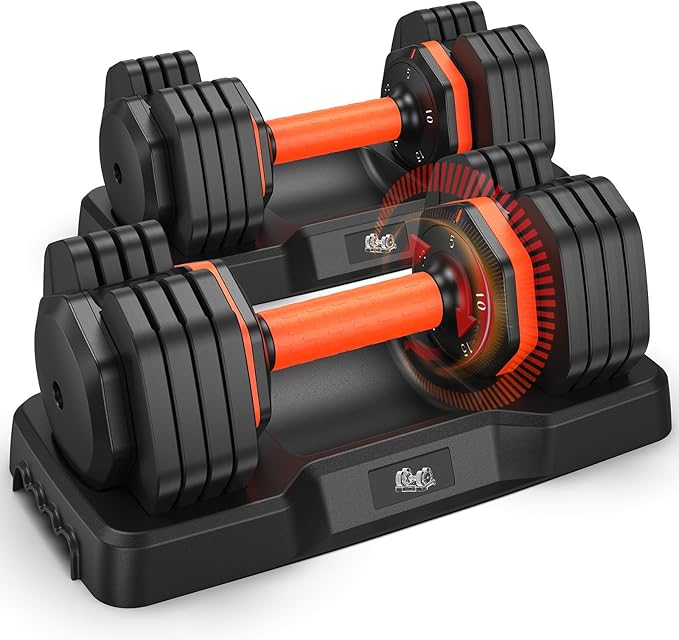 FLYBIRD Adjustable Dumbbell Set of 2, 110LB/50LB Weights Dumbbell Set for Home Gym Exercise & Fitness, Fast Change Weights...
