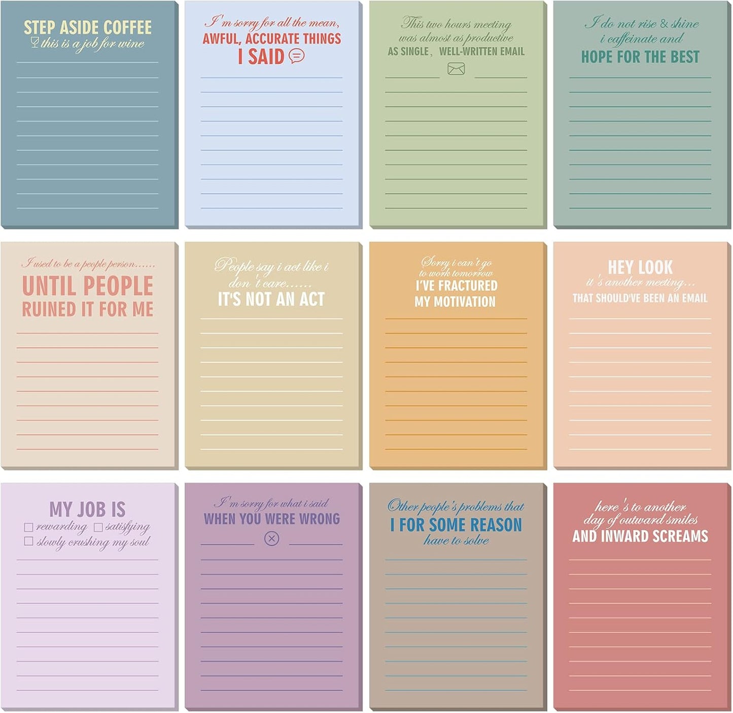 Funny Notepads with Sayings Sticky Funny Office Supplies to Do List Sarcastic Work Assorted Notepad for Workers, 12 Designs, 3 x 3.93 Inch(Vintage Style)