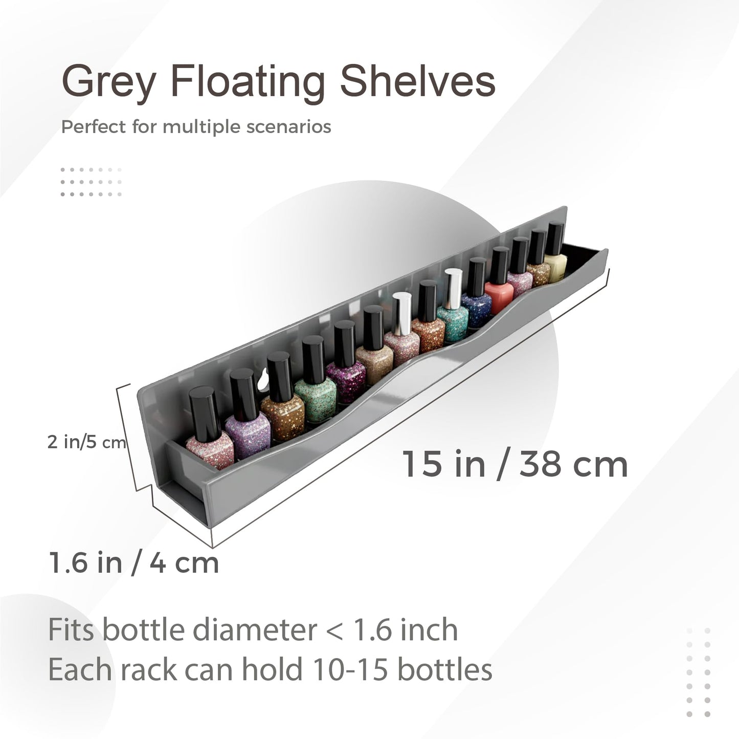 YMVV 15 Nail Polish Racks Wall Mounted Shelf,6 Pack Grey Acrylic Nail Polish Organizer Nail Supplies for Nail Techs,Great Displa