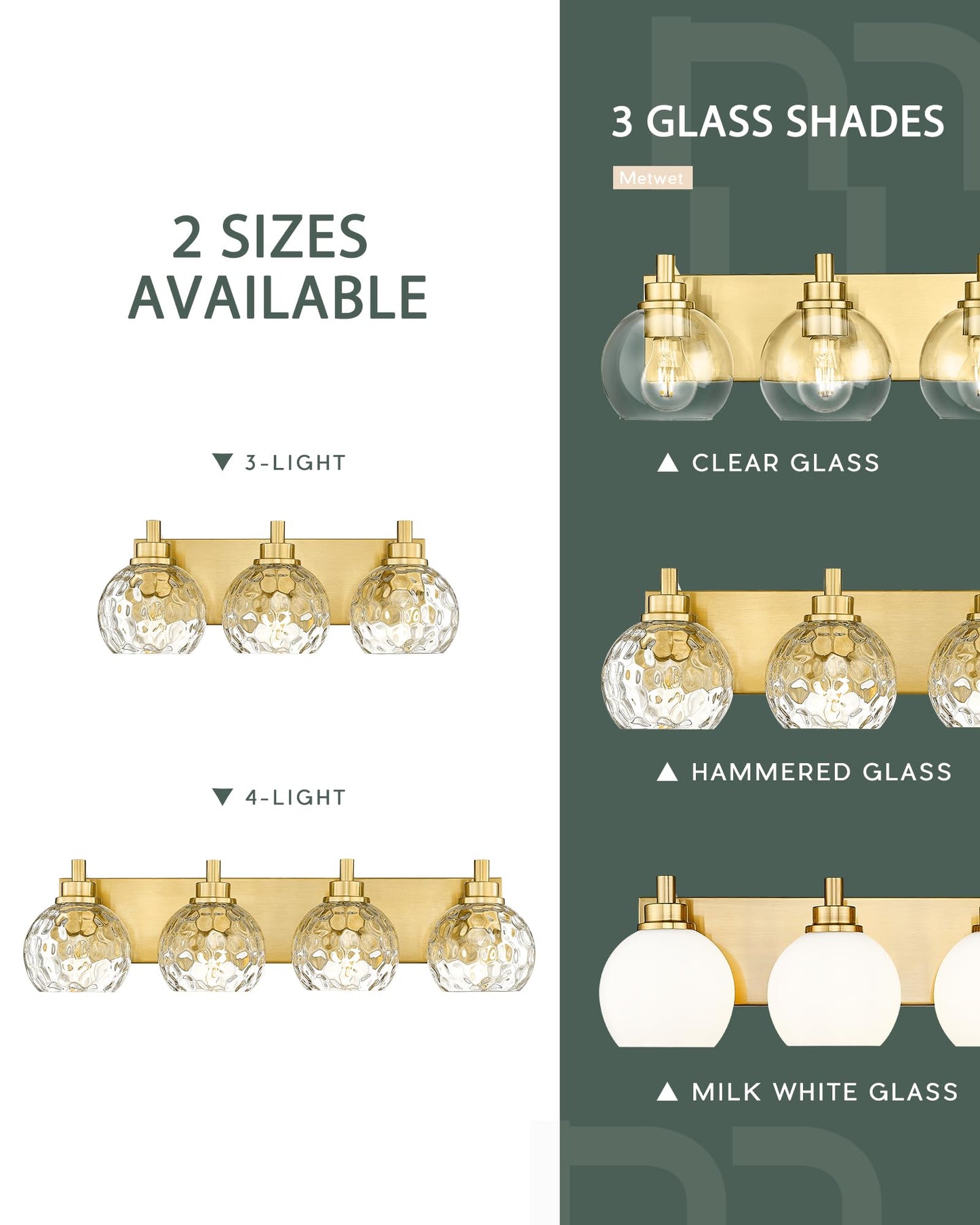 Metwet Bathroom Light Fixtures Over Mirror  26  Brushed Gold Bathroom Vanity Light With Clear Hammered Glass Globe Shade  4-Light Modern Sconces Wall Lighting  Vl200-Bg-Cl-4
