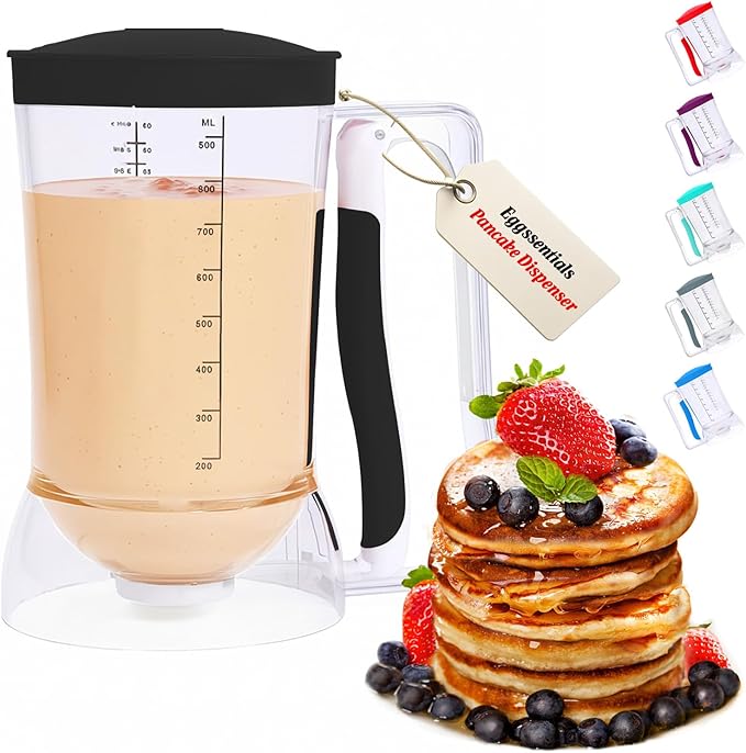 Eggssentials – Pancake Batter Dispenser, Batter dispenser with Squeeze Handle Mess-Free, Cupcakes, Waffles & More – Durable, Easy-Pour Pancake Dispenser Bottle for Smooth Baking