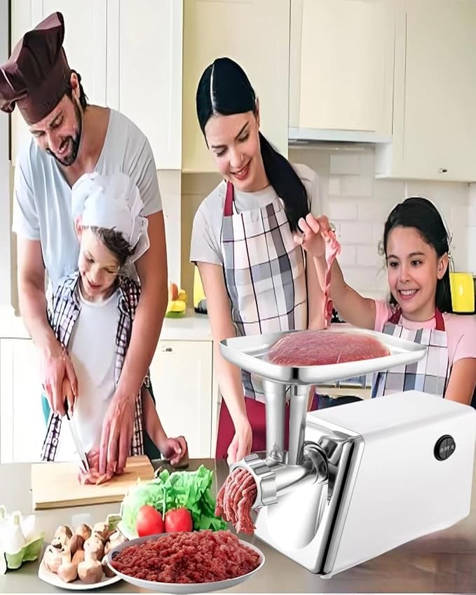 Electric Meat Grinder, Multifunctional Household Food Processing Machine, Stainless Steel White