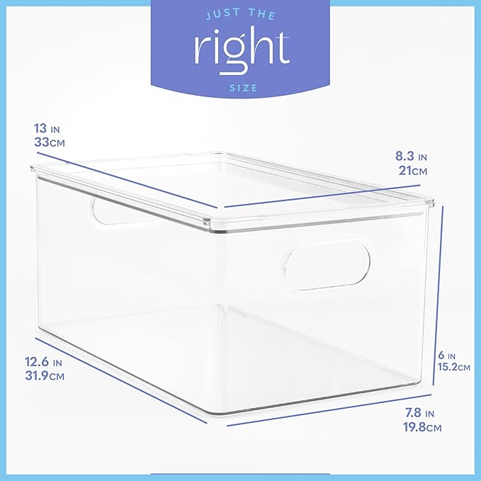primebox Plastic Clear Stackable Storage Bins with Lids. Great for Pantry or Kitchen Organization. Fridge Organization Containers. Cabinet, Bathroom Organizer. 4 Pack