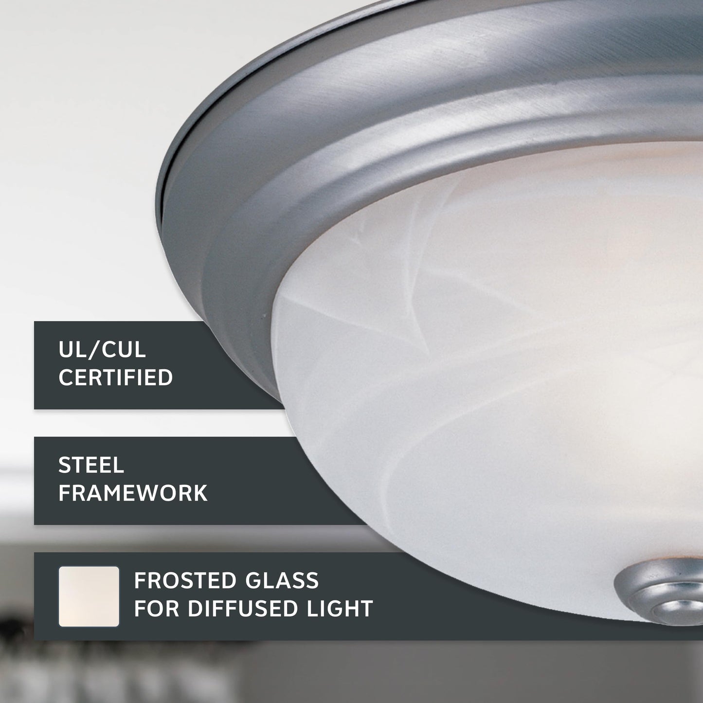 DESIGNERS FOUNTAIN 2-Light Flush Mount Ceiling Light, 11 in, Pewter, Glass, Model 1257S-PW-AL