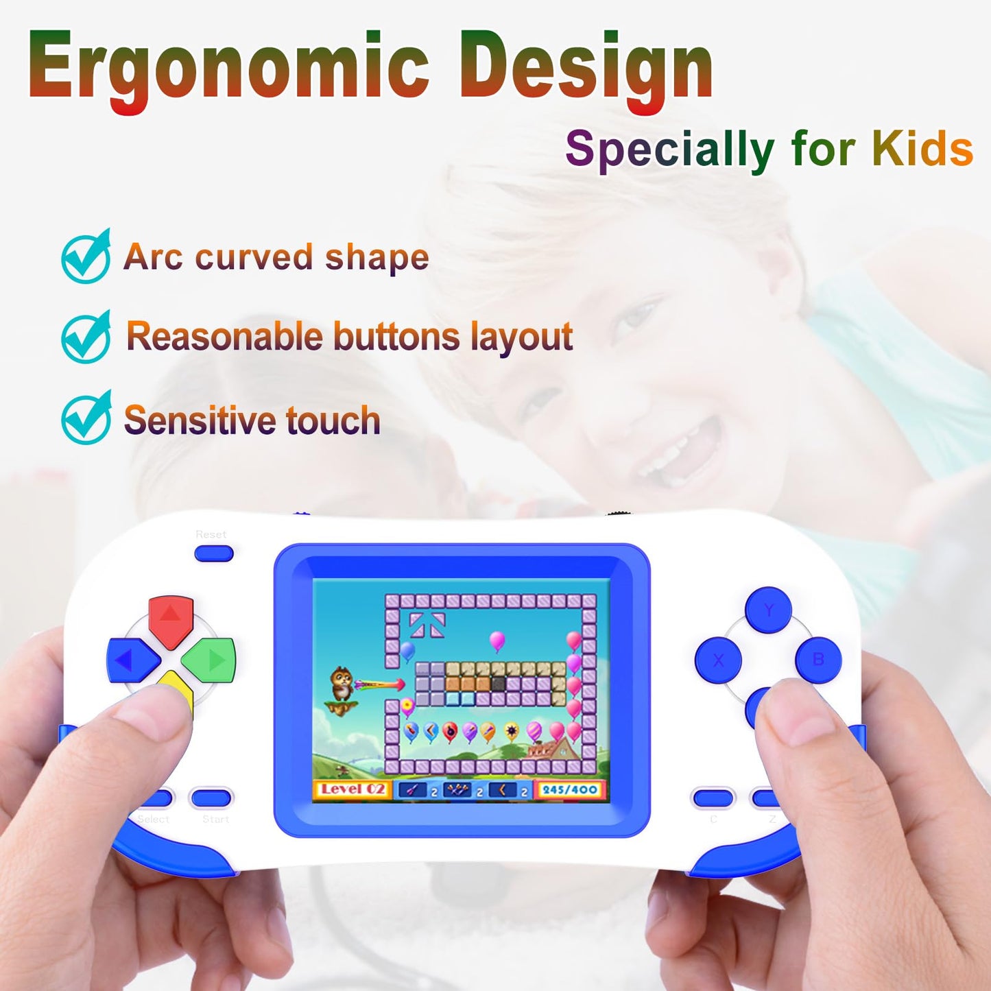 Douddy Retro Handheld Game Console for Kids 4-12 with Build in 218 Puzzle Leisure Video Games Rechargeable 3.0'' Screen Electronics Gaming Player Toys Birthday Gift for Boys Girls (Blue)