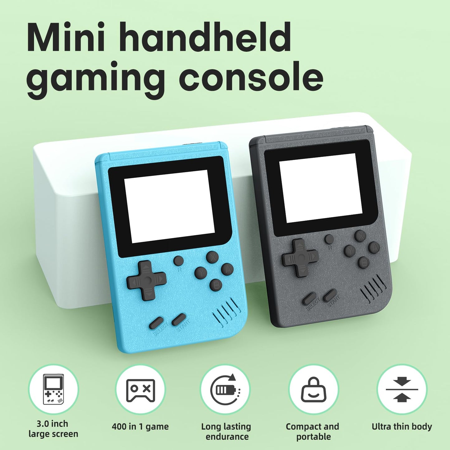 Retro Handheld Game, 3.0 inch LCD Screen Portable Gaming, 1020mAh Rechargeable Battery, Mini Electronic Gaming Player Xmas Birthday-Blue