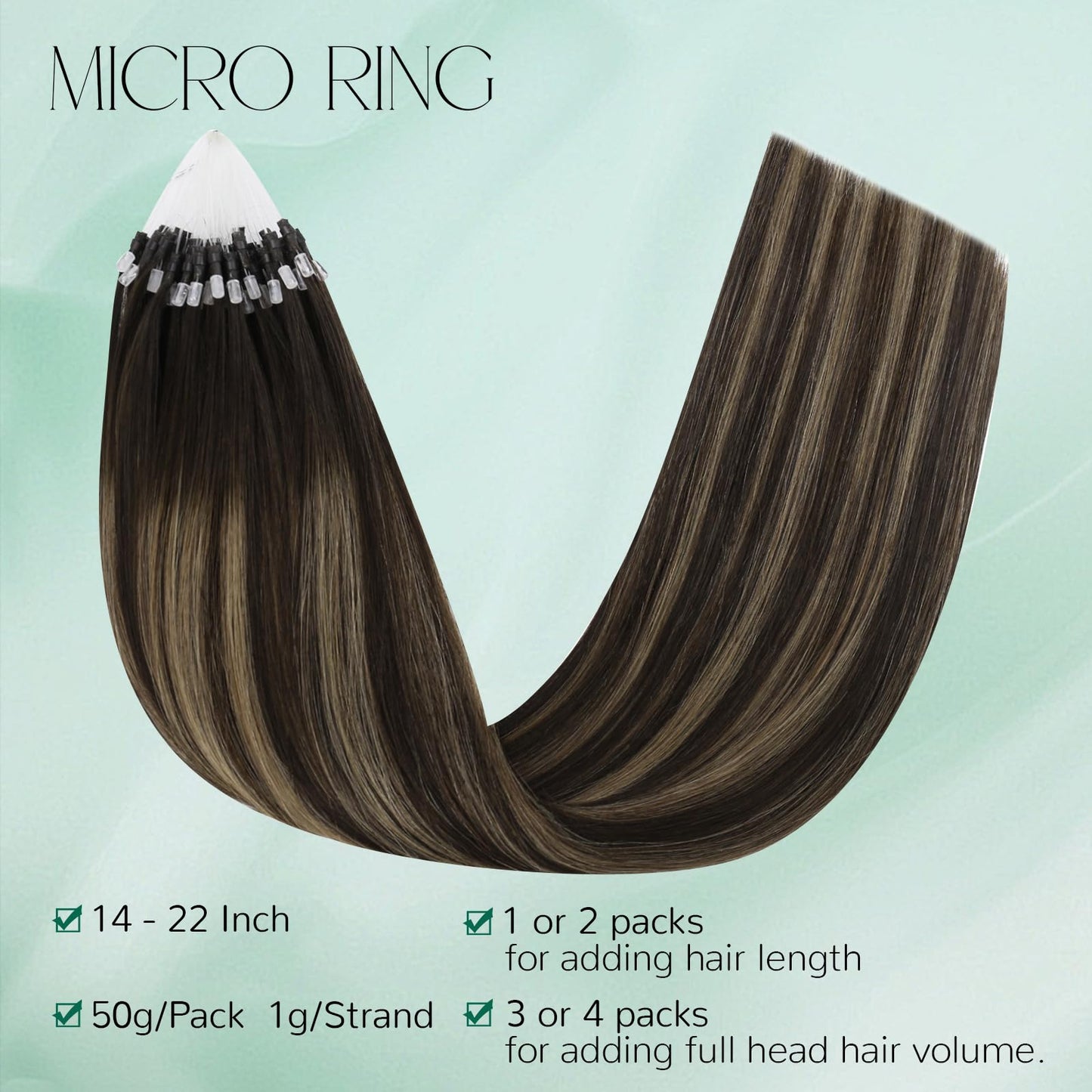 Easyouth Micro Loop Hair Extensions Balayage Micro Hair Extensions Human Hair Dark Brown with Medium Brown Balayage Micro Ring H