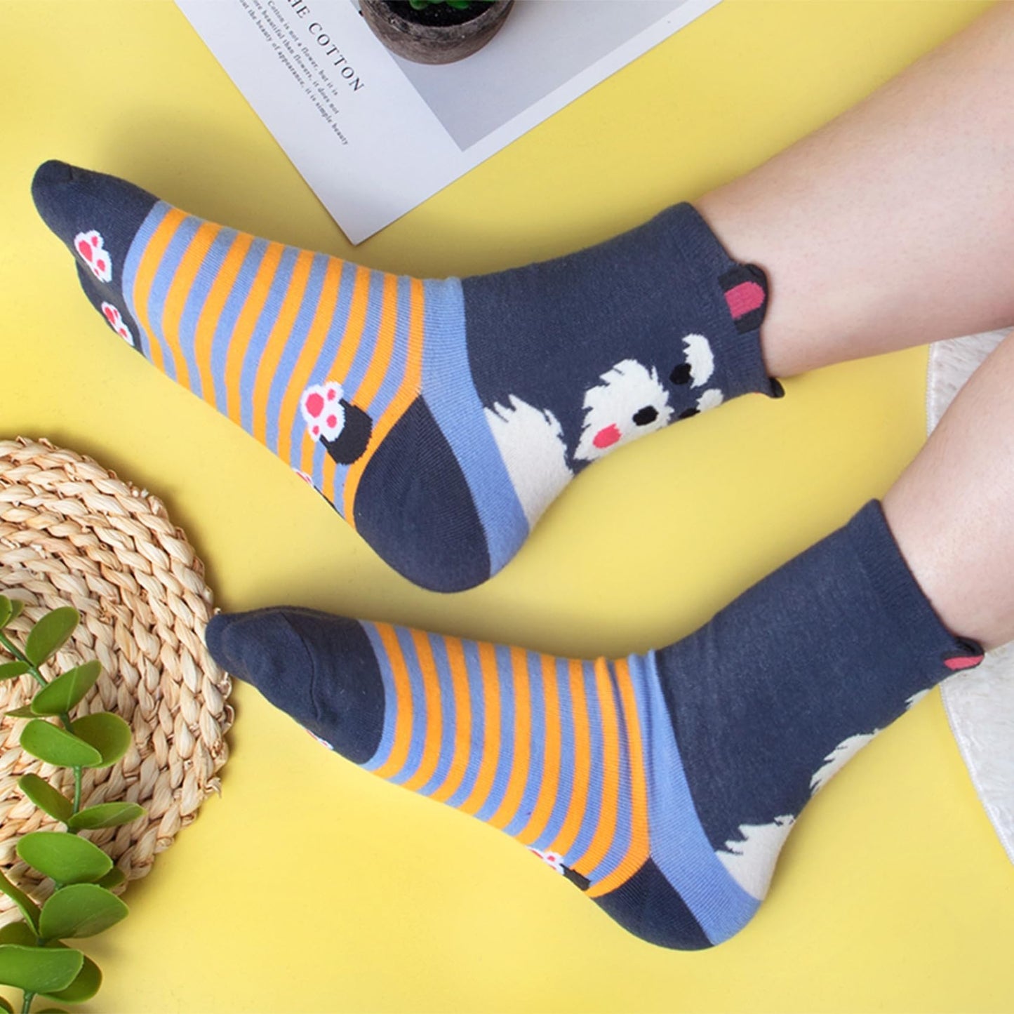 Chalier Womens Funny Socks Cozy Cute Printed Patterned Fun Sock Novelty Cat Dog Socks for Women, Color/Style 1