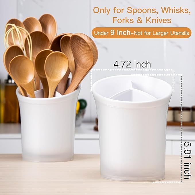 Imncya Silverware Drying Holder for Kitchen Counter, Small Utensil Organizer with Self Draining, Utensils Drying Rack for Forks, Spoons and Whisk, Space Saving Kitchen Decor Storage - White