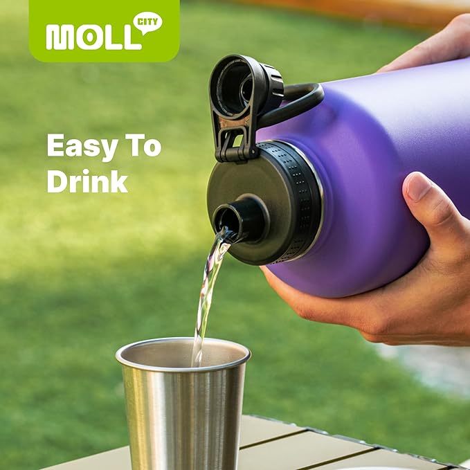 Insulated Water Bottle with Spout Lid-64 oz Stainless Steel Vacuum Wide Mouth Sports Water Bottle-Reusable Metal Travel Water Flask for Men (Navy)