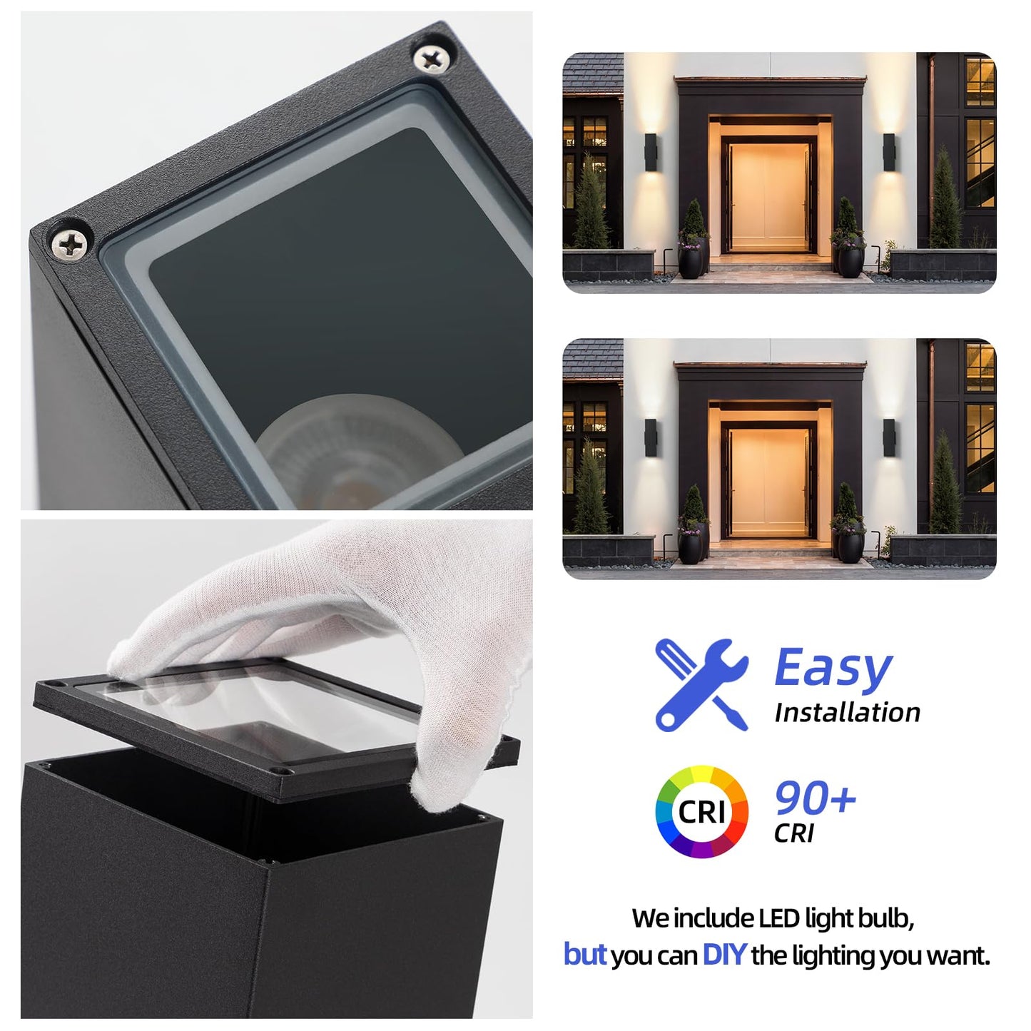 Tewei 4 Pack Led Square Up And Down Lights Outdoor Wall Lights  Matte Black Exterior Lighting Fixtures With 7W Led Bulbs  Modern Outdoor Lights For House  Garage  Porch  Doorway