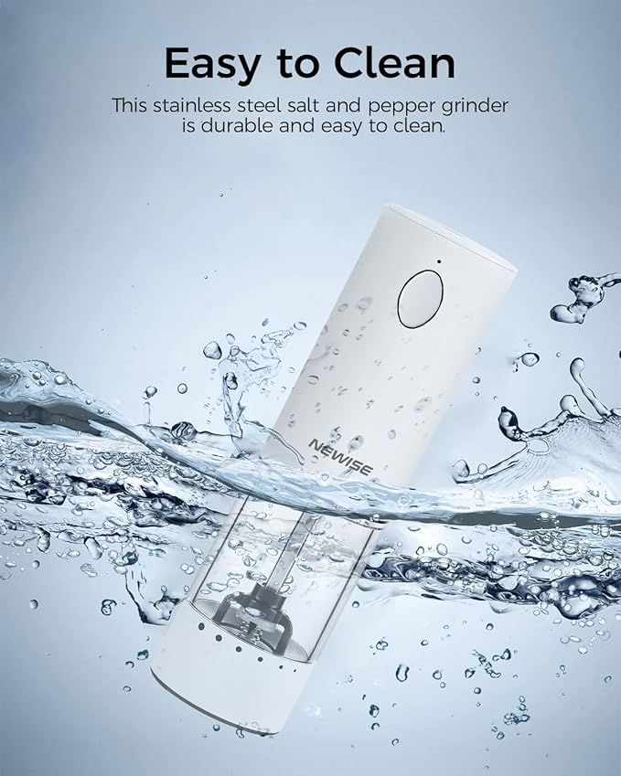 Electric Salt and Pepper Grinder Rechargeable with Light, Electric Salt and Pepper Shakers, Automatic & Adjustable Coarseness, Kitchen Gadgets, White