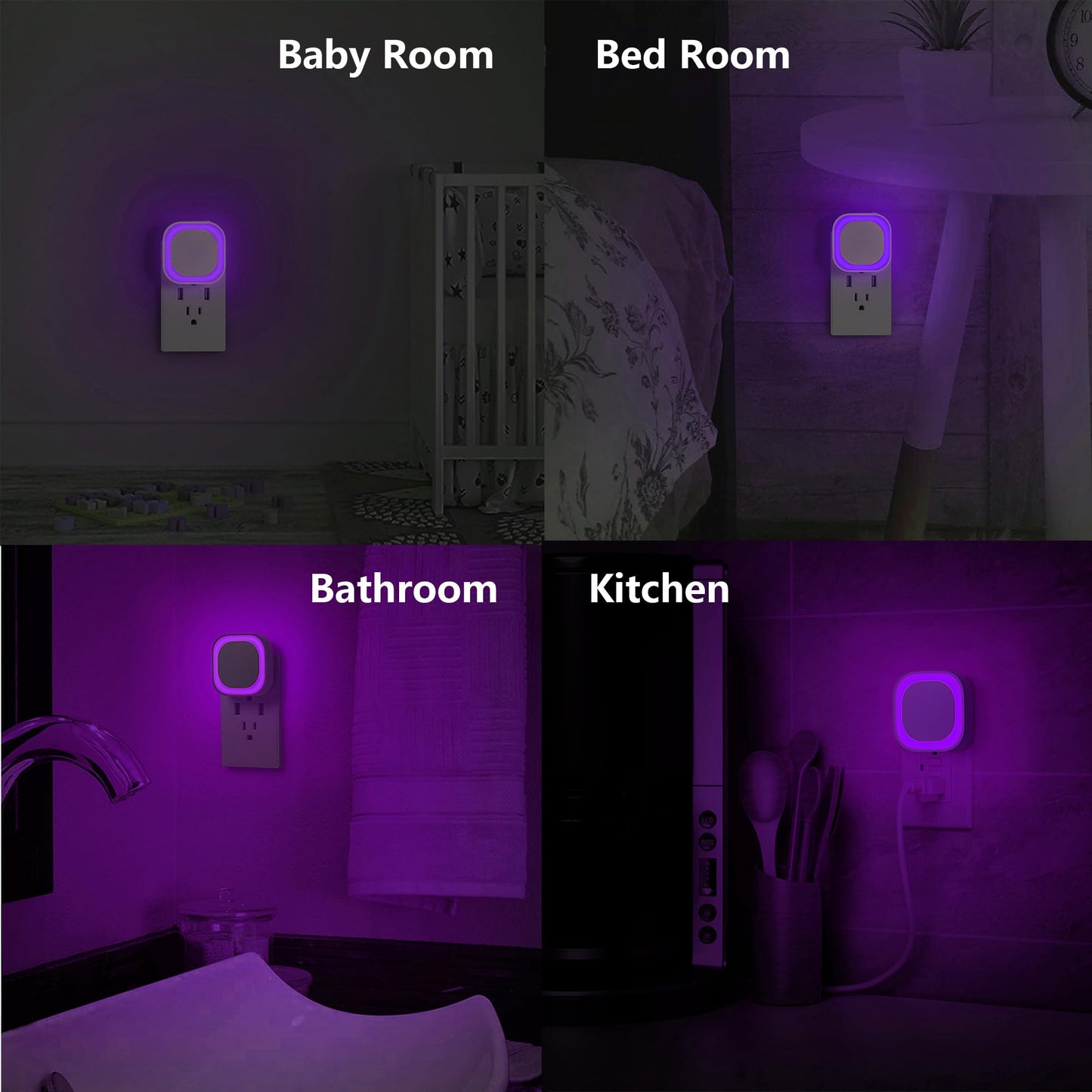 YUNLEX Dimmable Night Light, Auto Dusk to Dawn Sensor, Violet, Model NLS21, Soft Glow for Bathroom, Hallway, Stairs, Kitchen, Bedroom