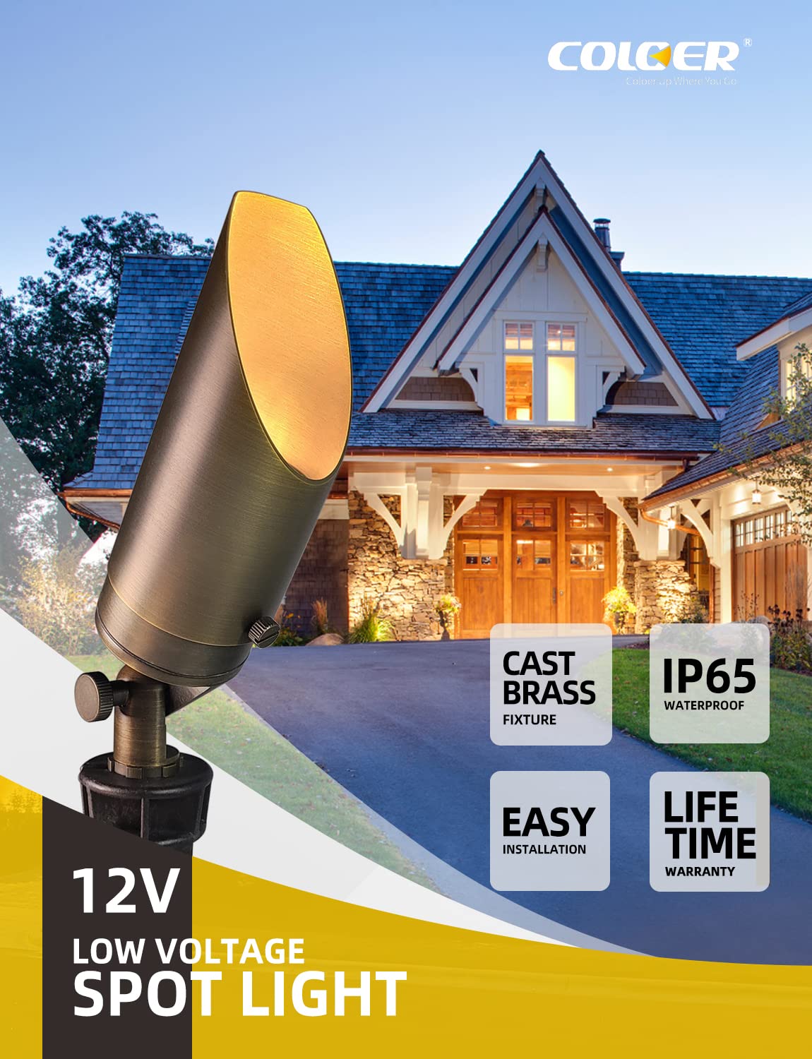 Coloer Brass Landscape Spotlights  6 Pack Spotlight Fixture Outdoor With 5W Aluminum Housing Mr16 Led Bulb 2700K 450Lm 12V Ac/Dc Low Voltage Landscape Lighting Uplight For Garden And Patio(103B)