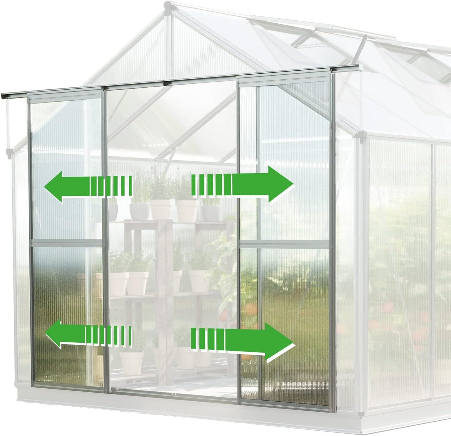 Greenhouse Topas 6 Aluminum Frame 7.4 x 12.6 ft Approx. 6 mm Polycarbonate Panels - with Bonus Base Frame and Automatic Vent Opener