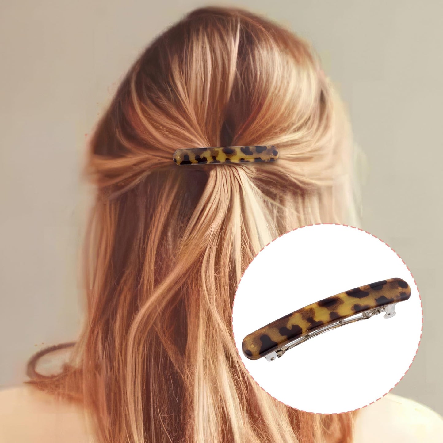 STSTR 4PCS French Barrette Hair Clips for Women, 2.48 Inch Small Tortoise Shell Hair Clip, Curved Glossy Thin Hair Flat Hair Acc