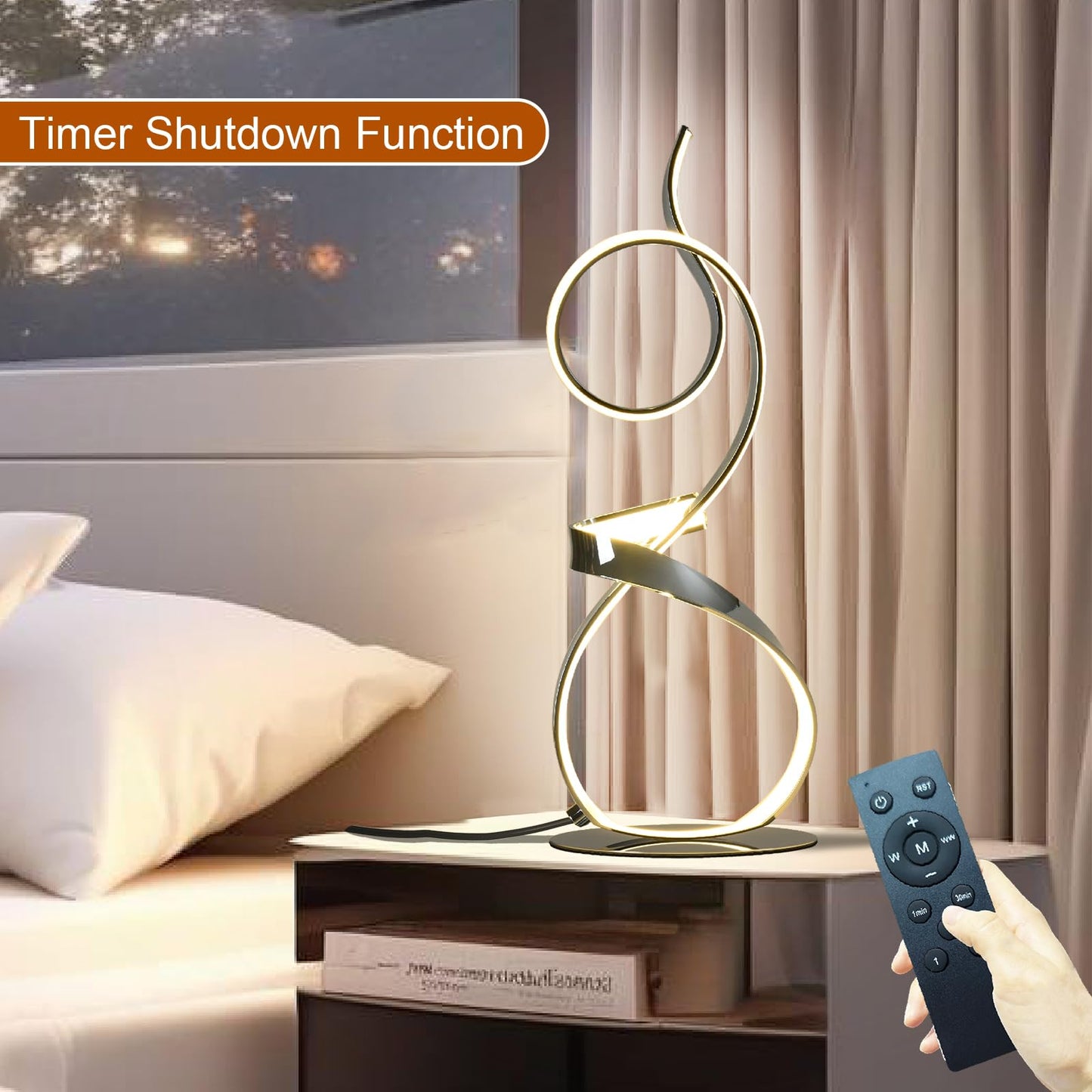 AooLiWang Modern Desk Light 21 inch 20W 2700LM Chrome Finish with Wireless Remote Control and Dimmer for Living Room, Bedroom