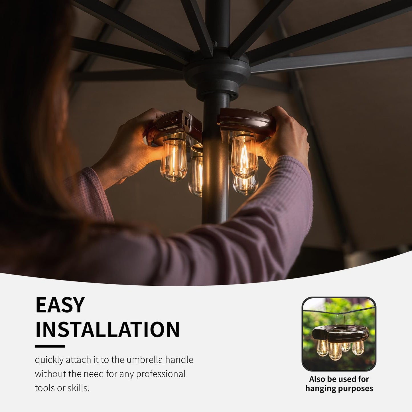 NORA·GIFT Patio Umbrella Light with LED Edison Bulbs, Battery Operated, Brown, 2 Packs, Model NRGT202140012