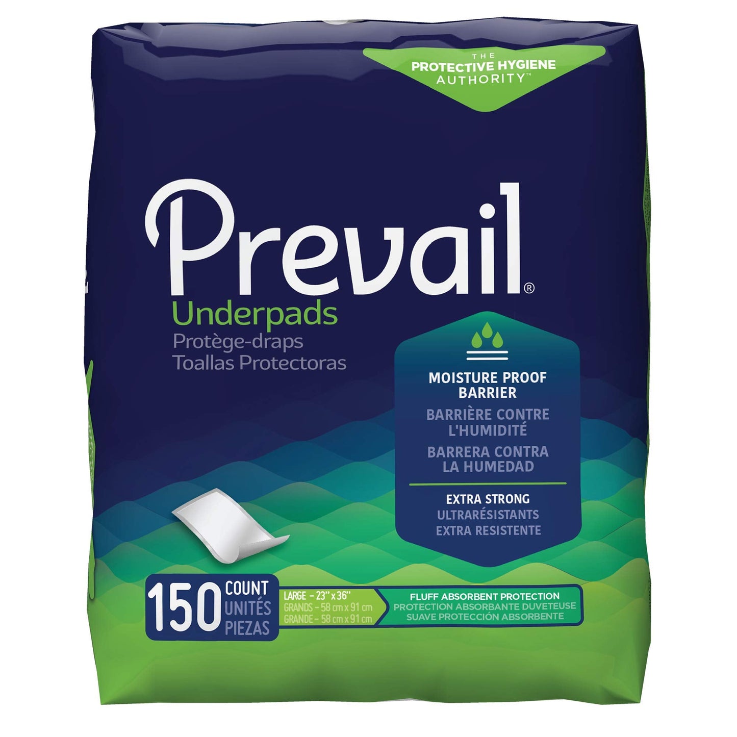 Prevail Incontinence Underpads, Unisex Disposable Underpads for Men & Women, Fluff Absorbent, 23" X 36", 150 Count (6 Packs of 25)