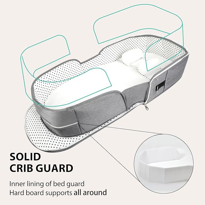 Portable Bassinet for Baby Travel Lounger Foldable Baby Co-Sleeping Bed with Mosquito net + Cool mat Carry Bag & Storage Pocket ()