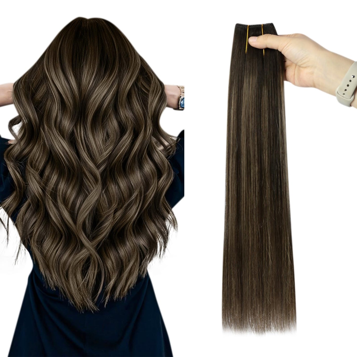 Easyouth Wire Extensions Real Human Hair Balayage Invisible Wire Hair Extensions Dark Brown Ombre Brown Fish Line Hair Extension