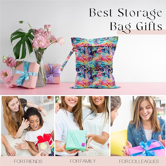 Wet Bag for Swimsuit, Beach Travel Essentials Wet Dry Bag, for Sunscreen Toiletry Dirty Clothes Yoga Gym Diaper, Friends Summer Beach Vacation Gifts. Colorful coral