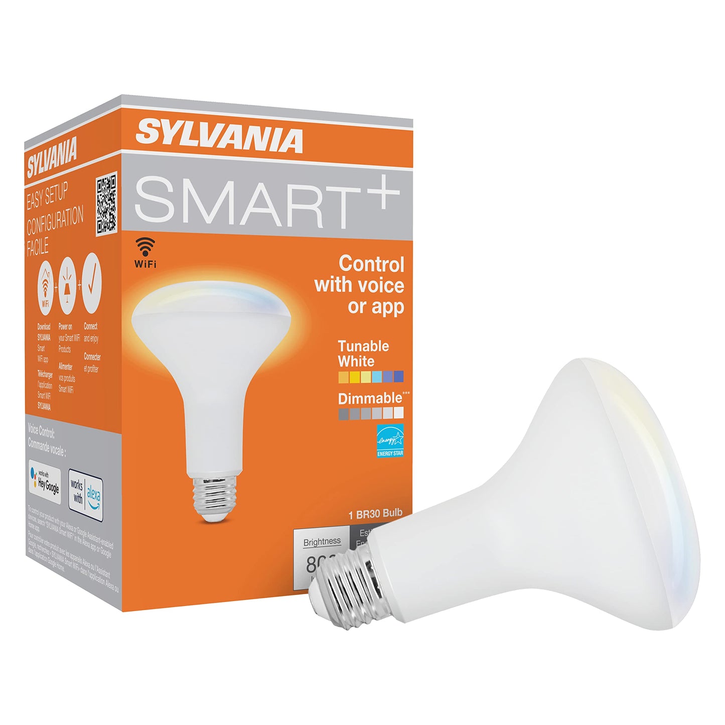 LEDVANCE Sylvania WiFi LED Smart BR30 Light Bulb, 9W, Tunable White 2700K-6500K, Energy Star, 1 Pack, Model 758