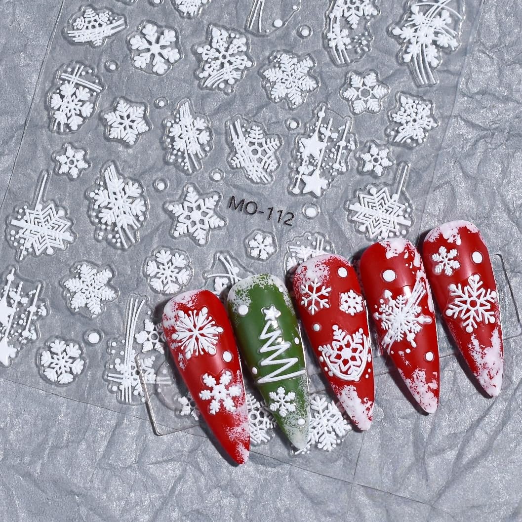 Christmas Nail Art Stickers 3 Sheets 5D Embossed Self Adhesive Nail Decals Snowflake Santa Claus Christmas Tree Elk Reindeer Bow