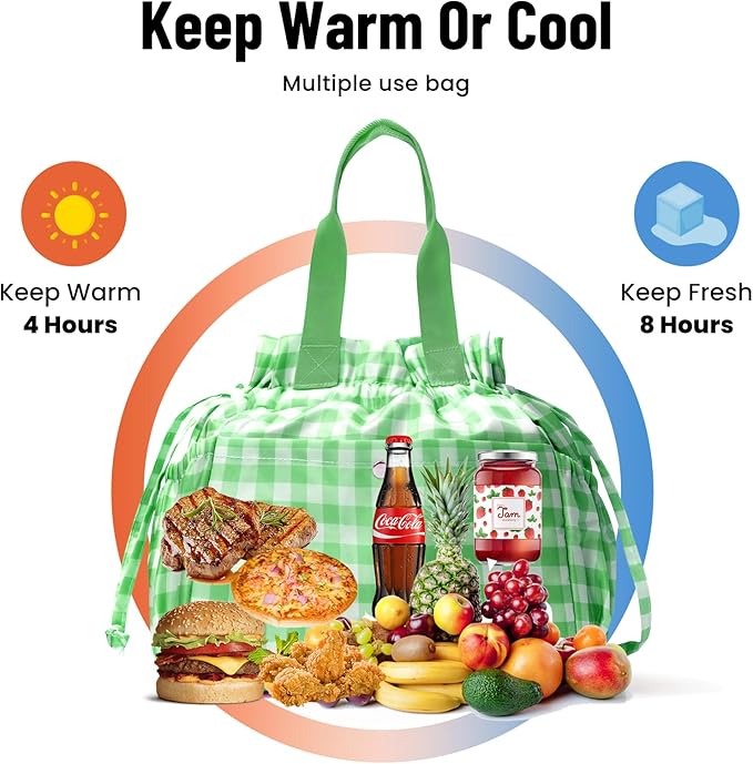 MEXS Lunch Bag for Women Reusable Drawstring Insulated Lunch Box Stain-Resistant Large Cinch Closure Lunch Bags for Work Office