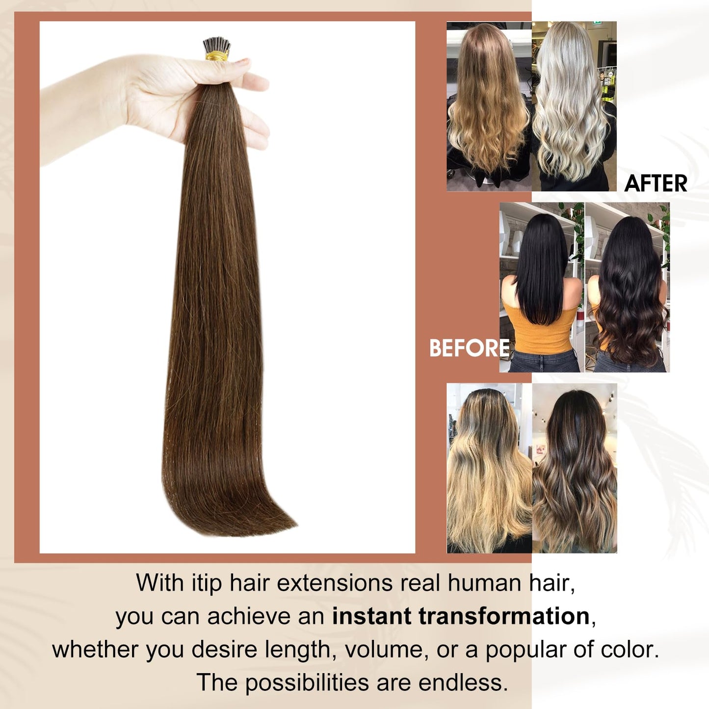 Full Shine I Tip Hair Extensions Brown Real Human Hair Extensions Real Hair 16Inch Remy Hair I Tip Extensions Fusion Extensions