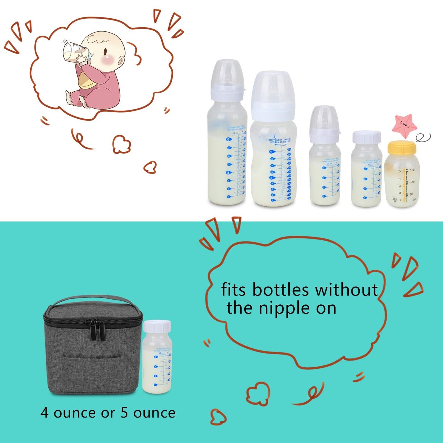 LUXJA Breastmilk Cooler Bag (Hold Four 5 Ounce Breastmilk Bottles), Leakproof Breast Milk Cooler for 4 or 5 Ounce Bottles (Bag Only), Black