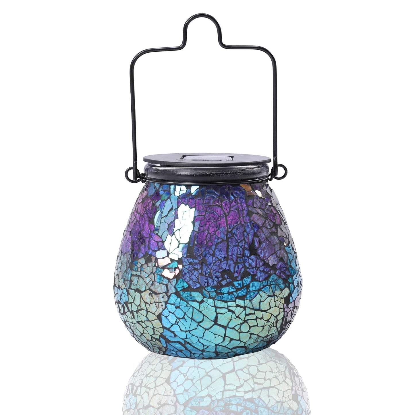 Afirst Mosaic Solar Lantern - Glass Hanging Light, Waterproof, Ice-Purple, Model 5038350A