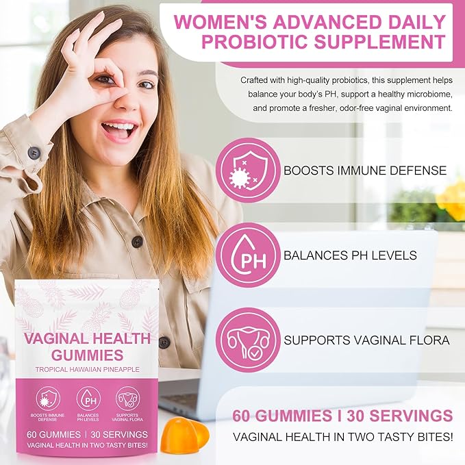 Premium Feminine Balance Gummies, Pineapple Gummies for Women PH, Vital Vaginal Probiotics Source Feminine Gummy for Women of All Ages