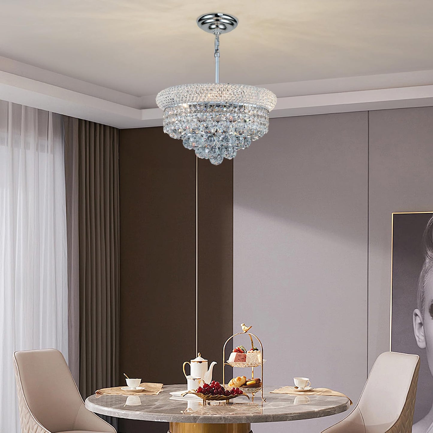 Crystal Chandeliers For Dining Room Light Fixture Over Table  Empire Style K9 Crystal Chandeliers For Bedroom  4 Lights Chrome stylish Lighting Fixtures For Entryway Kitchen Island Foyer D15 Inch