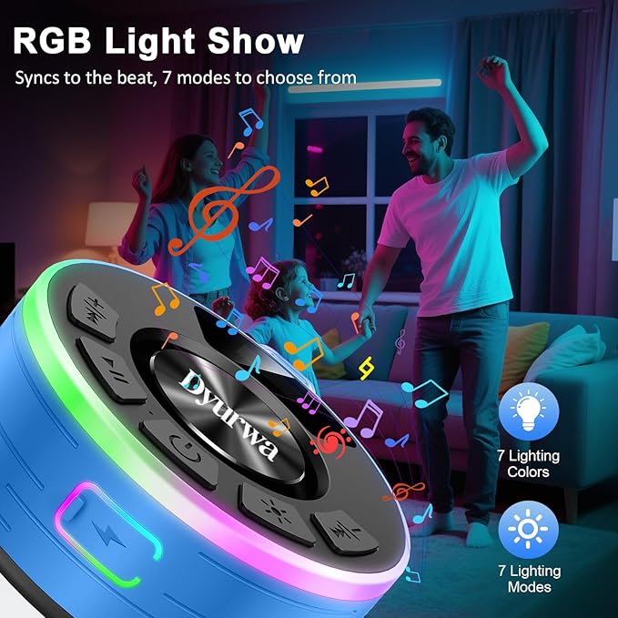 Certified IPX7 Waterproof Shower Bluetooth Speaker, Portable Shower Speaker Loud Clear Sound with Suction Cup, Wireless for Bathroom, Hook Clip, Built-in Mic, 10H Playtime, Great Gift Idea