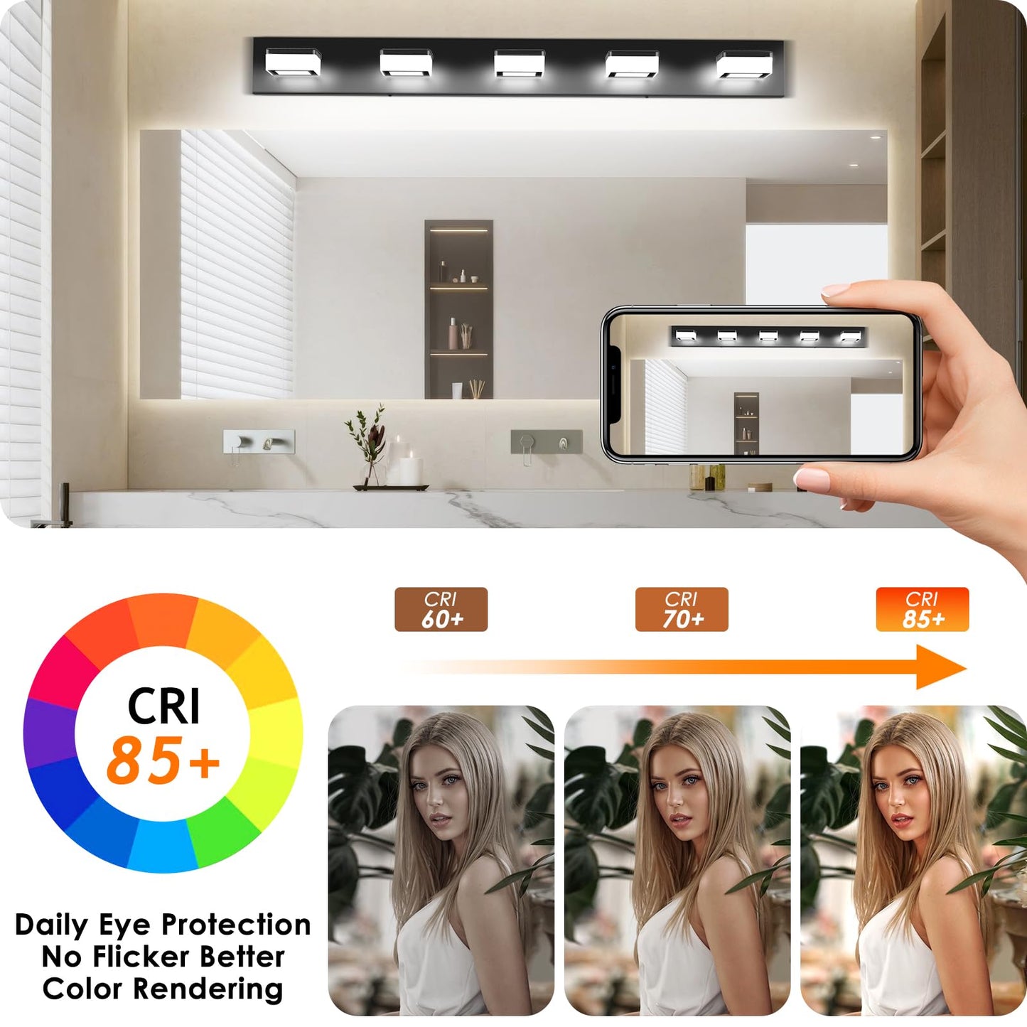 Izorro Led Modern Bathroom Lighting Fixtures Over Mirror (5-Light  40 Inch  Dimmable) Matte Black Bathroom Vanity Light Fixture With 360Rotatable Head (Cool White 6000K)